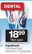 Aquafresh Ultimate/High Definition Toothpaste-75ml Each