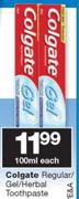 Colgate Regular/ Gel/ Herbal Toothpaste-100ml Each