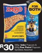 Imbo Popcorn 500g & Paw Patrol Popcorn Sprinkles Assorted 200g- For Both