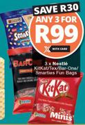 Nestle Kitkat/Tex/Barone/Smarties Fun Bags-For 3