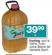 Darling Juic'd 100% Fruit Juice Blend All Variants-3L Each