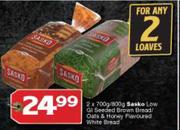Sasko Low GI Seeded Brown Bread/Oats & Honey Flavoured White Bread-2 x 700g/800g