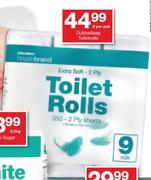 Housebrand Extra Soft 2 Ply Toilet Rolls-9's Per Pack