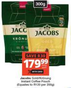 Jacobs Gold/Kronung Instant Coffee Pouch-300g Each
