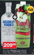 Absolut Vodka Assorted-750ml & Get Free Liqui Fruit Cranberry Cooler 100% Fruit Juice Blend-1Ltr