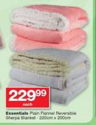 Essentials Plain Flannel Reversible Sherpa Blanket-220cm x 200cm Each