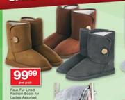 Faux Fur Lined Fashion Boots For Ladies Assorted-Per Pair