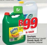Sunlight Dishwashing Liquid/Handy Andy All Purpose Cleaner-5Ltr Each
