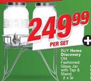 Home Discovery Old Fashioned 3Ltr Glass Jar With Tap & Stand-2 Per Set