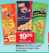 Bakers Mini Blue Label/Cheddars/Ginger Nuts Beskuitjies 5/6's-Per Pack