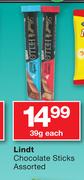 Lindt Chocolate Sticks 39g-Each