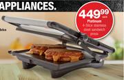 1Platinum 4 Slice Stainless Steel Sandwich Press-Each