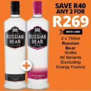 2 x Russian Bear Vodka 750ml (All variants, excluding Energy Fusion)