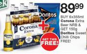 Corona Extra Beer NRB 6x355ml With Free Doritos Sweet Chilli Chips 150g