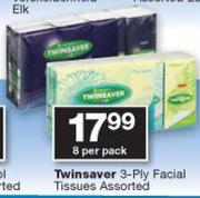 Twinsaver 3 Ply Facial Tissues Assorted-8 Per Pack