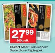 Eskort maer blokkiespek/swoerdlose repiespek-200g elk