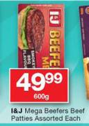 I&J Mega Beefers Beef Patties Assorted-600g Each
