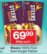 Steers 100% Pure Beef Burger Patties-600g Each