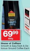 House Of Cofffee Smooth & Easy/Dark & Delicious Ground Coffee-500g Each