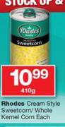 Rhodes Cream Style Sweetcorn/ Whole Kernel Corn-410g