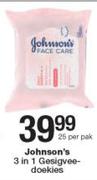 Johnson's 3 In 1 gesig vee doekies-25 Per Pak