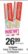 Colgate Total 12 Clean Mint Toothpaste-75ml Each
