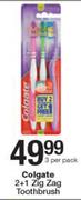 Colgate 2+ Zig Zag Toothbrush-3 Per Pack
