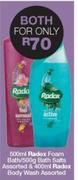 Radox Foam Bath-500ml/Bath Salts Assorted-500g & Radox Body Wash Assorted-400ml Both For