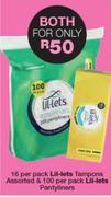Lil-Lets Tampons Assorted-16 Per Pack & Lil-Lets Pantyliners-100 Per Pack-Both For