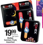 Kotex Sanitary Pads Assorted-8/10/14 Per Pack