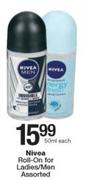 Nivea Roll-On For Ladies/Men Assorted-50ml Each