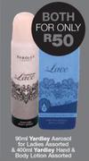 Yardley Aerosol For Ladies Assorted 90ml & 400ml Yardley Hand & Body Lotion Assorted-Both