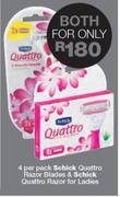 Schick Quattro Razor Blades 4 Per Pack & Schick Quattro Razor For Ladies-For Both