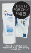 Dove Body Lotion Assorted 400ml & 100g Dove Beauty Cream Bar-For Both