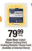 Klein River Grated Mature Gruberg/Hard Gruberg/Raclette Cheese-150g Each
