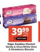 Cape Cookies Meerkat Vanilla & Choc/White Choc & Strawberry Biscuits-200g Each