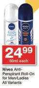 Nivea Anti Perspirant Roll On For Men/Ladies All Variants-50ml Each