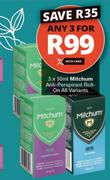 Mitchum Anti Perspirant Roll On All Variants-For 3 x 50ml