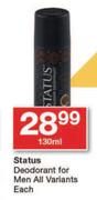 Status Deodorant For Men All Variants-130ml Each