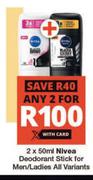Nivea Deodorant Stick For Men/Ladies All Variants-For 2 x 50ml