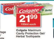 Colgate Maximum Cavity Protection Gel/Herbal Toothpaste-100ml Each