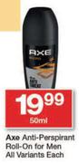Axe Anti Perspirant Roll On For Men All Variants-50ml Each