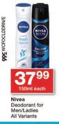 Nivea Deodorant For Men/Ladies All Variants-150ml Each