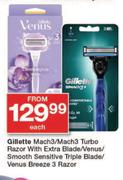 Gillette Mach3 Turbo Razor With Extra Blade/Venus/Smooth Sensitive Triple Blade/Venus Breeze 3 Razor