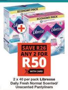 Libresse Daily Fresh Normal Scented/Unscented Pantyliners-2 x 40 Per Pack
