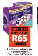 Always Comfort Protect Pantyliners All Variants-2 x 40 Per Pack