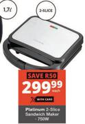 Platinum 2 Slice 750W Sandwich Maker