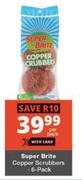 Super Brite Copper Scrubbers 6 Pack-Per Pack