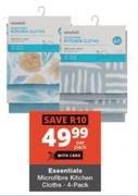 Essentials 4 Pack Microfibre Kitchen Cloths-Per Pack
