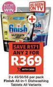 Finish All In 1 Dishwashing Tablets All Variants-For 2 x 45/50/56 Per Pack